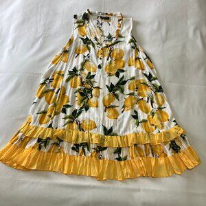 Papillon | Lemon Print Ruffle Hem Sundress Yellow, Green on White | Size L